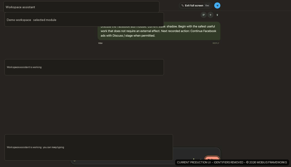 Current Mobius contextual chat attached to a selected workspace and module